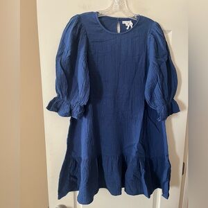 Maisie Navy Bubble Sleeve Cotton Gauze Mini Dress Women’s Size Medium